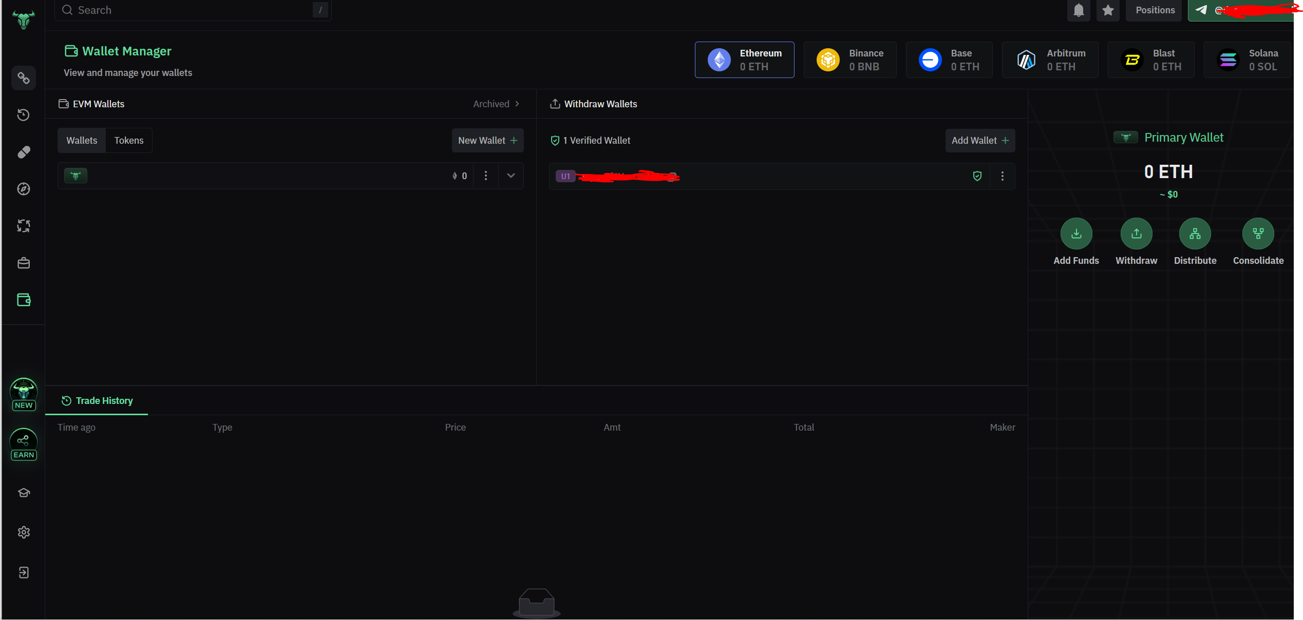 Setting up a wallet on BullX platform