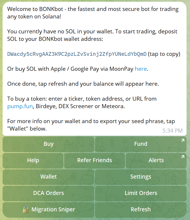 Create a wallet with Bonkbot on Telegram