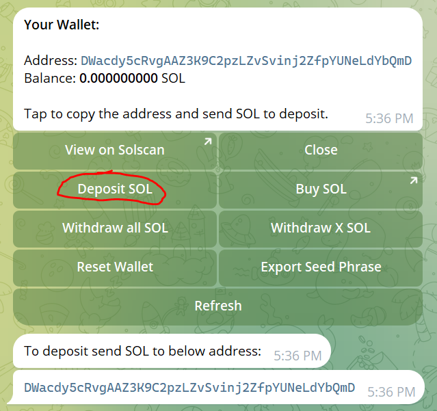 Transfer funds to your Bonkbot wallet for trading