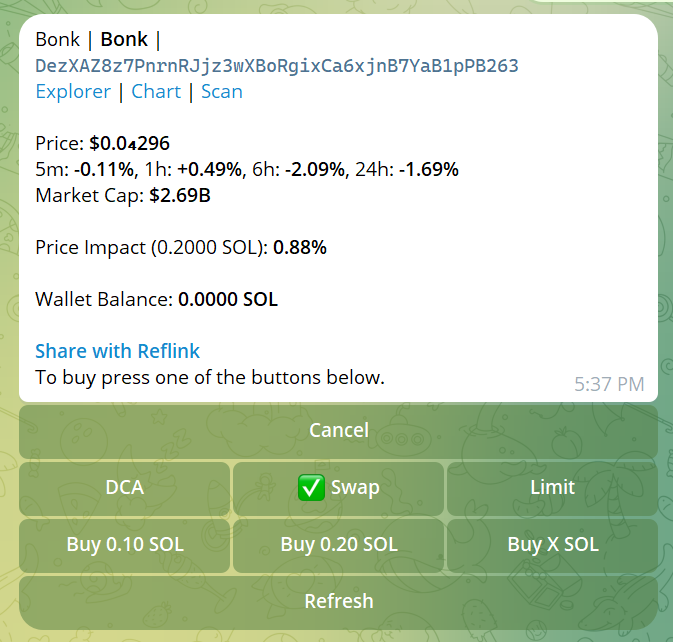 Simple trading interface on Bonkbot