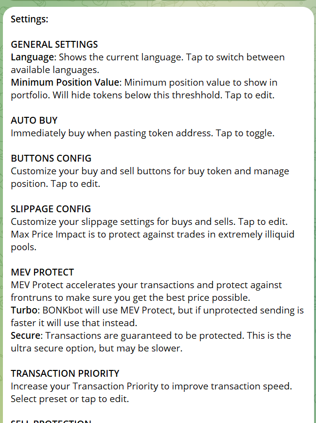 Adjust MEV protection settings in Bonkbot