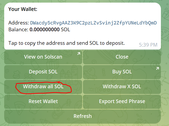 How to withdraw funds from Bonkbot wallet